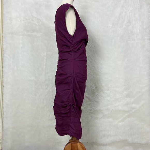 Eileen Fisher Cotton Silk Steel Stretch Shirred Purple Red Dress 10 - Picture 4 of 7